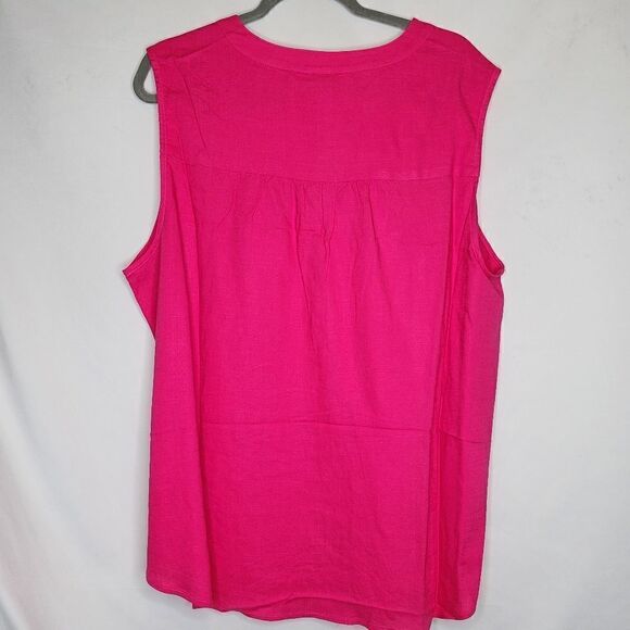 5X 28W Torrid Pink Linen Harper Pullover Tank Blouse Pocket Flowy Shirttail hem - Picture 3 of 7